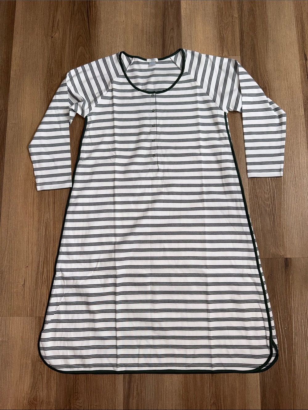 NEW LAKE Green White Stripe Pima Cotton 3/4 Sleeve Nightgown Pajamas Size Small